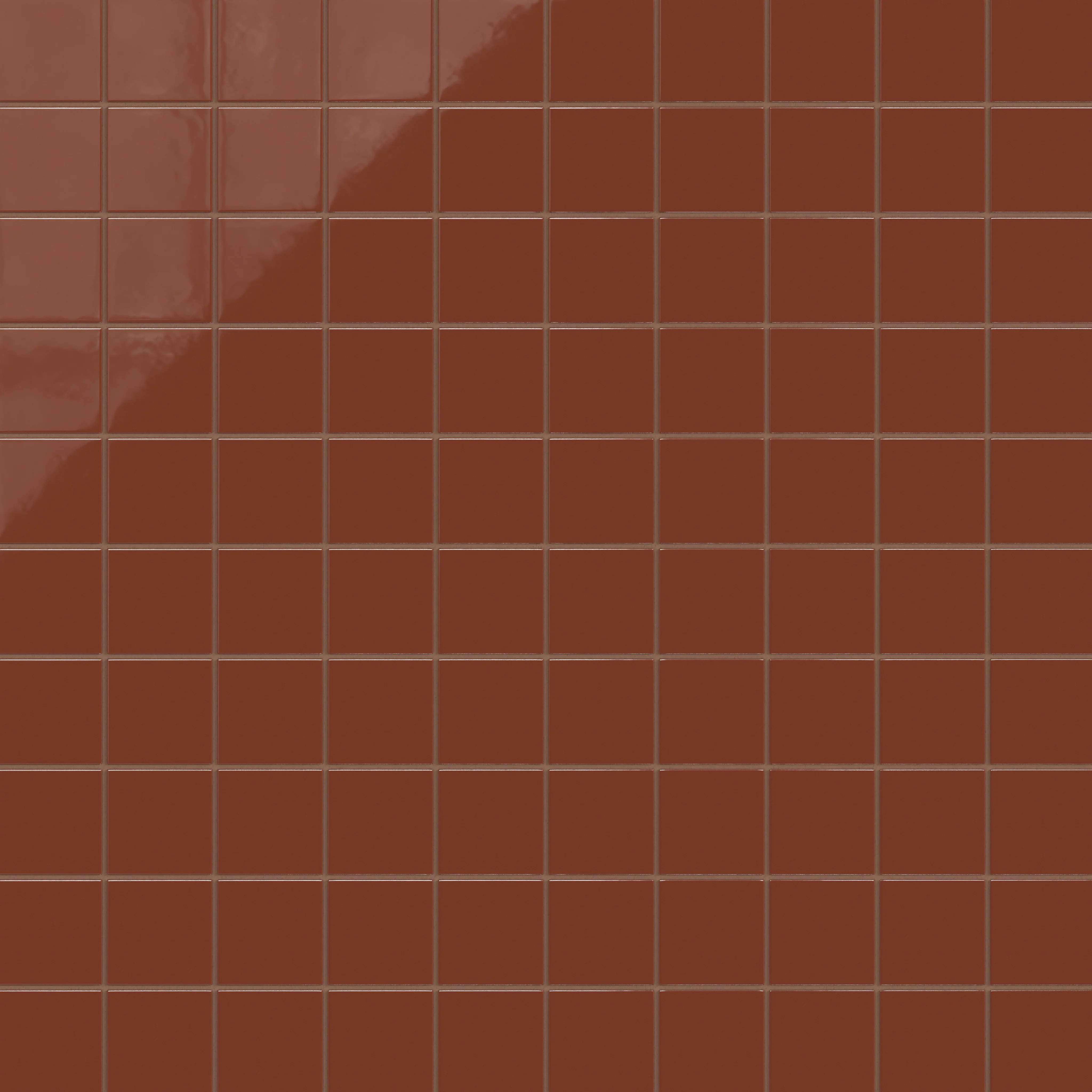 3x3 Straight Set Sheeted Natural Press Ceramic Mosaic Tile in Red Iron Oxide Gloss - Storm Tile LLC