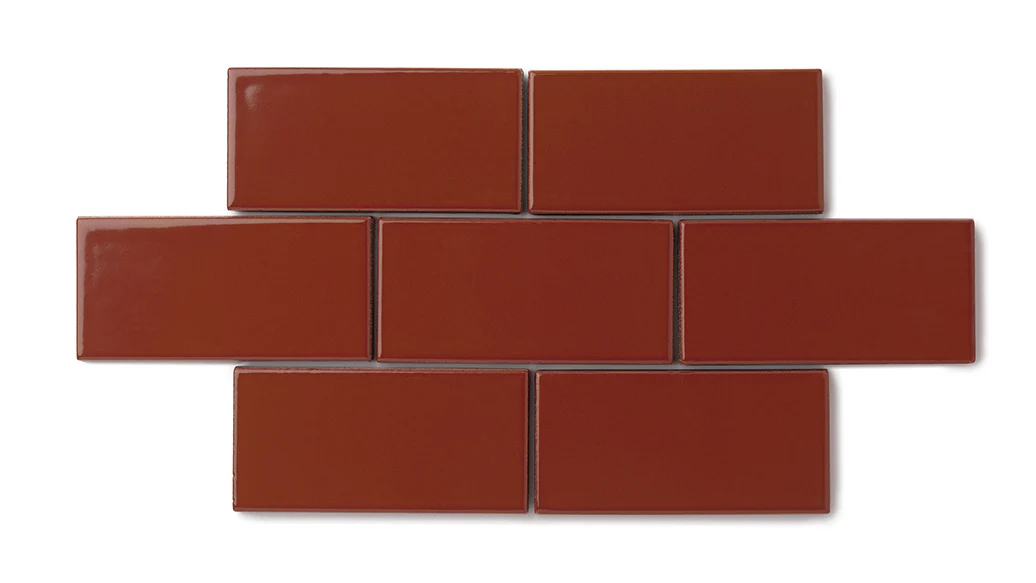 2x4 Straight Set Sheeted Natural Press Ceramic Mosaic Tile in Carmine Gloss - Storm Tile LLC