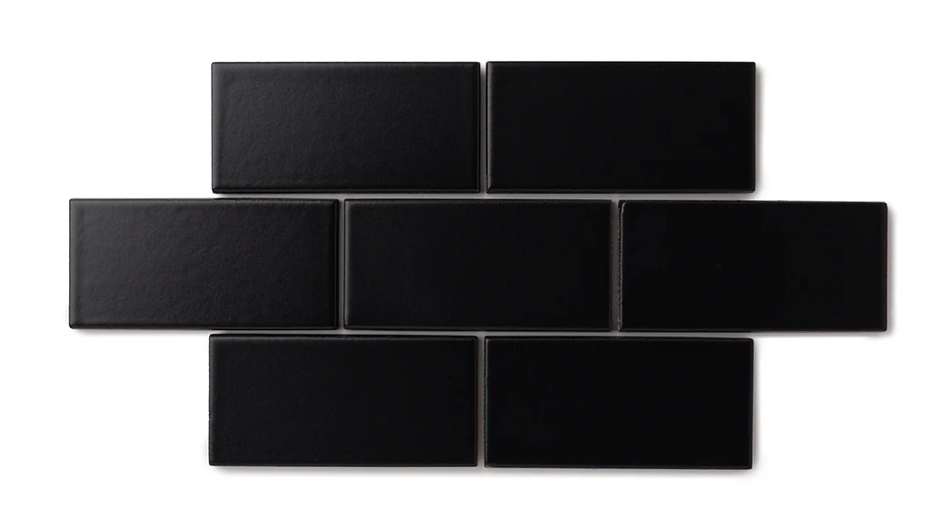 2x4 Straight Set Sheeted Natural Press Ceramic Mosaic Tile in Bone Black Matte - Storm Tile LLC