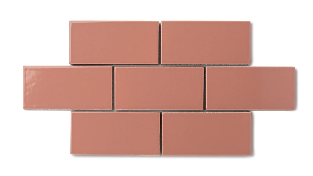3x3 Straight Set Sheeted Natural Press Ceramic Mosaic Tile in Madder Red Gloss - Storm Tile LLC