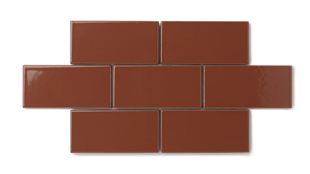 2x4 Straight Set Sheeted Natural Press Ceramic Mosaic Tile in Red Iron Oxide Gloss - Storm Tile LLC
