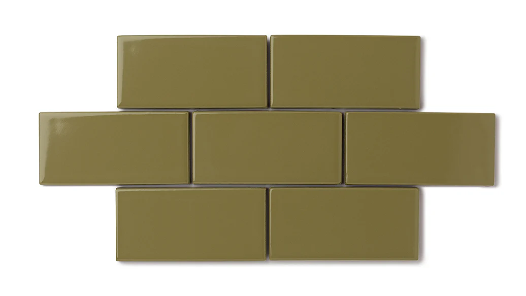 2x4 Half Offset Sheeted Natural Press Ceramic Mosaic Tile in Sap Green Gloss - Storm Tile LLC