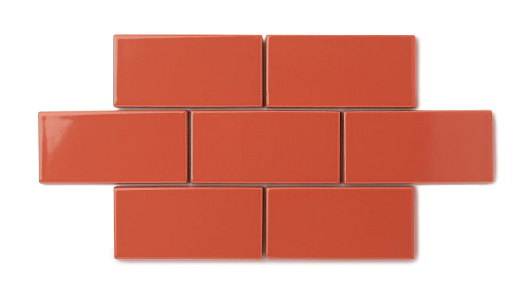 3x3 Straight Set Sheeted Natural Press Ceramic Mosaic Tile in Vermillion Gloss - Storm Tile LLC