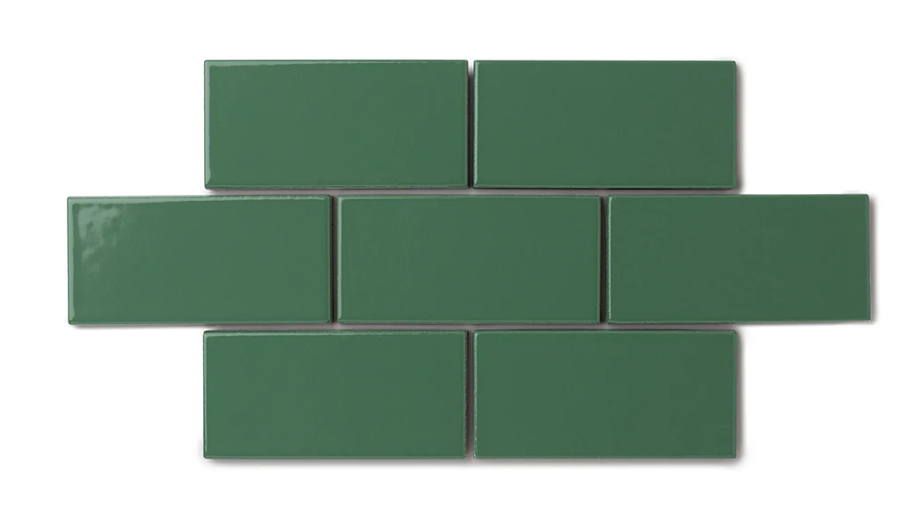 2x4 Half Offset Sheeted Natural Press Ceramic Mosaic Tile in Viridian Gloss - Storm Tile LLC