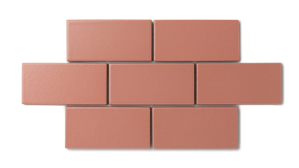 2x4 Half Offset Sheeted Natural Press Ceramic Mosaic Tile in Madder Red Matte - Storm Tile LLC