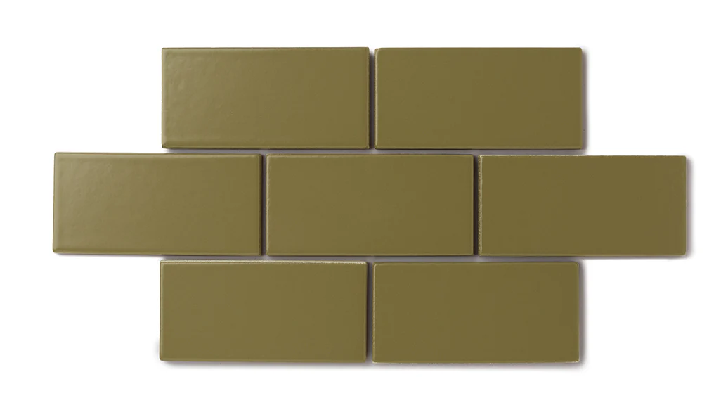2x4 Straight Set Sheeted Natural Press Ceramic Mosaic Tile in Sap Green Matte - Storm Tile LLC