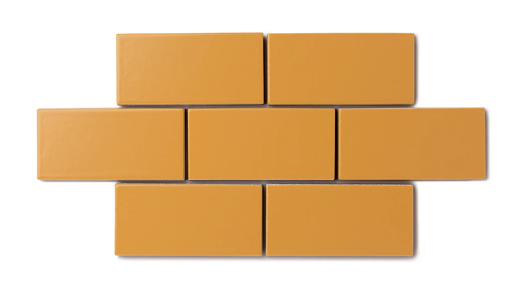 3x3 Straight Set Sheeted Natural Press Ceramic Mosaic Tile in Yellow Ochre Matte - Storm Tile LLC