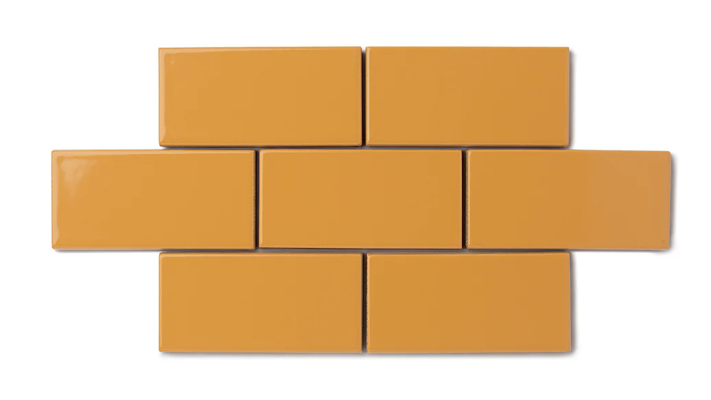 2x4 Straight Set Sheeted Natural Press Ceramic Mosaic Tile in Yellow Ochre Gloss - Storm Tile LLC