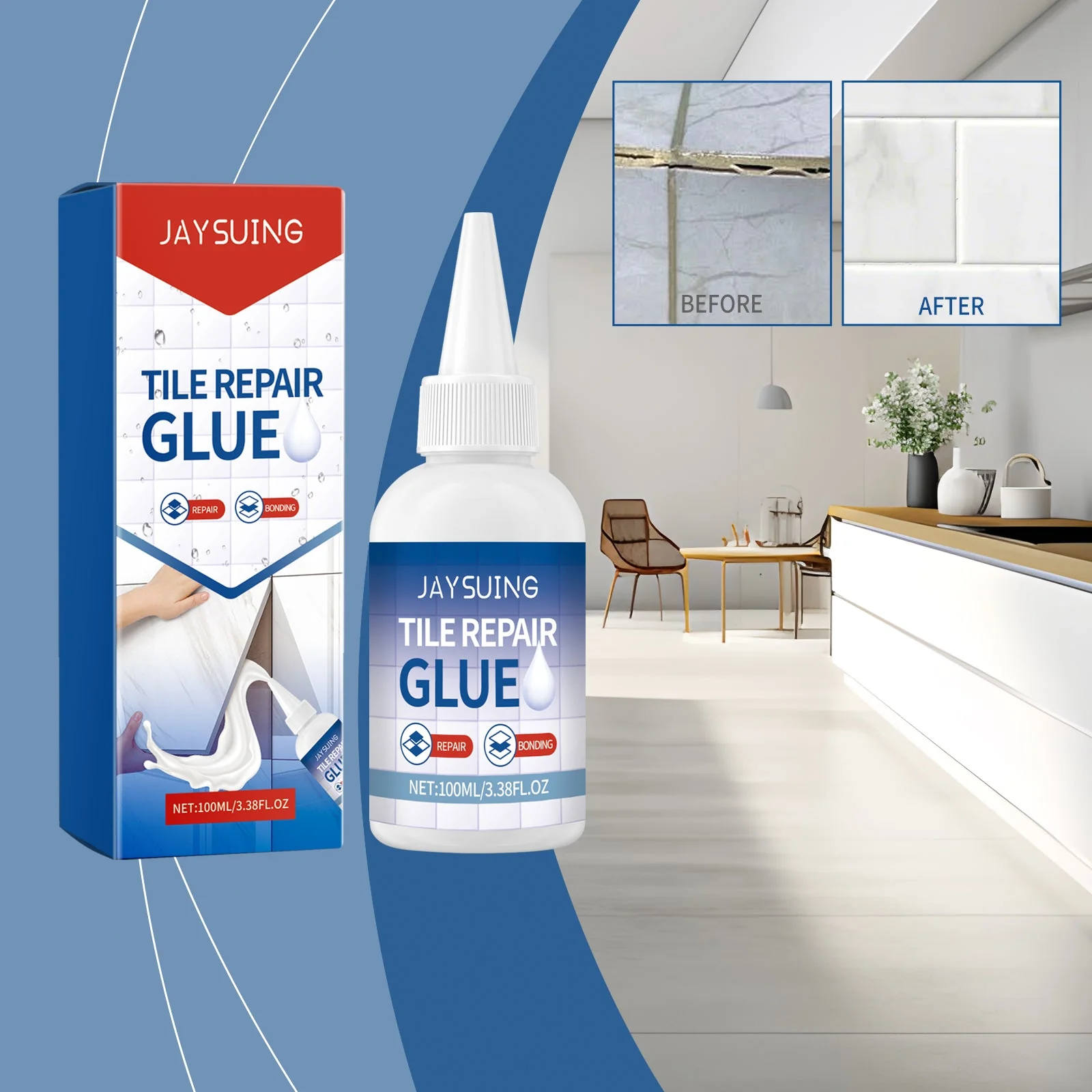 Tile Repair Glue Living Room Kitchen Floor Cracks Waterproof Repair Leak Seal Repair Tile Glue - Storm Tile LLC