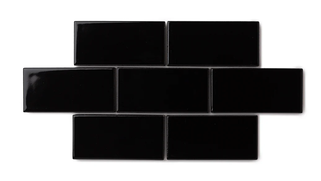 3x3 Straight Set Sheeted Natural Press Ceramic Mosaic Tile in Bone Black Gloss - Storm Tile LLC